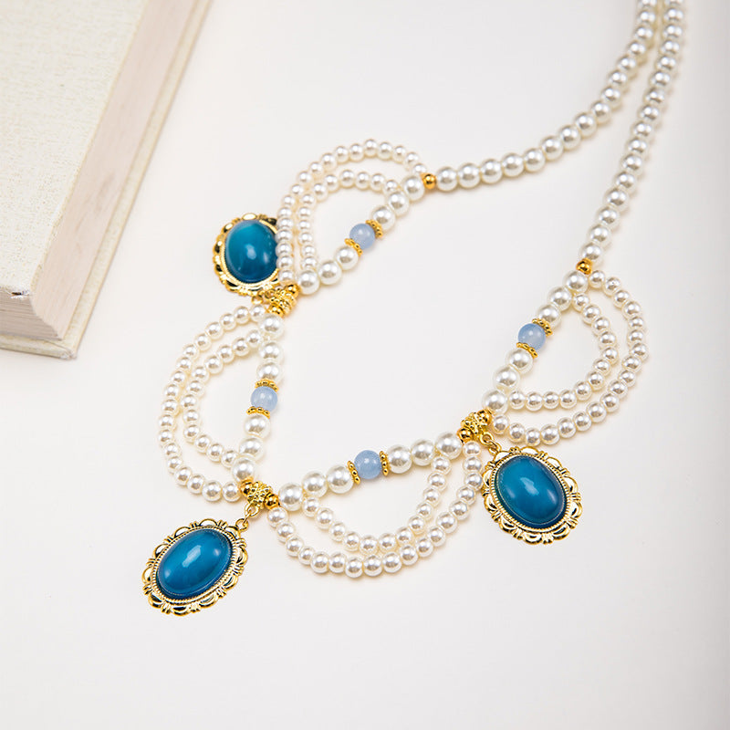 Women's Style Ancient Colored Glaze Pendant Pearl Necklaces