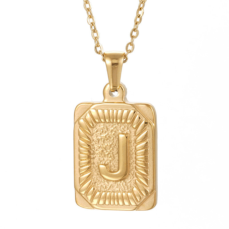 Colliers en titane avec pendentif lettre carré en acier inoxydable pour hommes