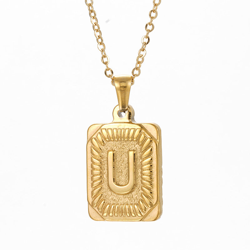 Colliers en titane avec pendentif lettre carré en acier inoxydable pour hommes