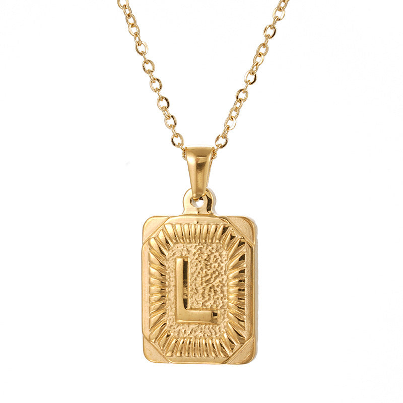 Colliers en titane avec pendentif lettre carré en acier inoxydable pour hommes