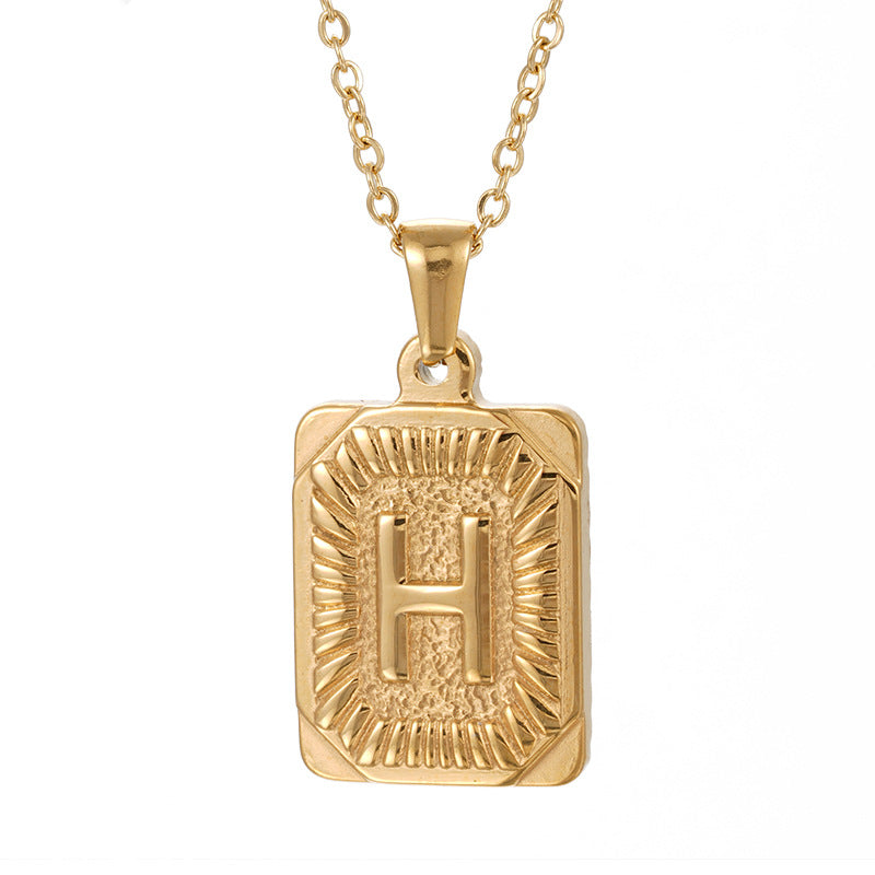Colliers en titane avec pendentif lettre carré en acier inoxydable pour hommes