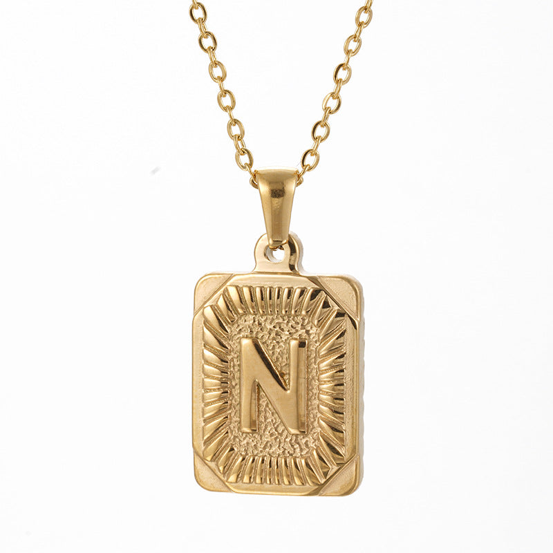 Colliers en titane avec pendentif lettre carré en acier inoxydable pour hommes