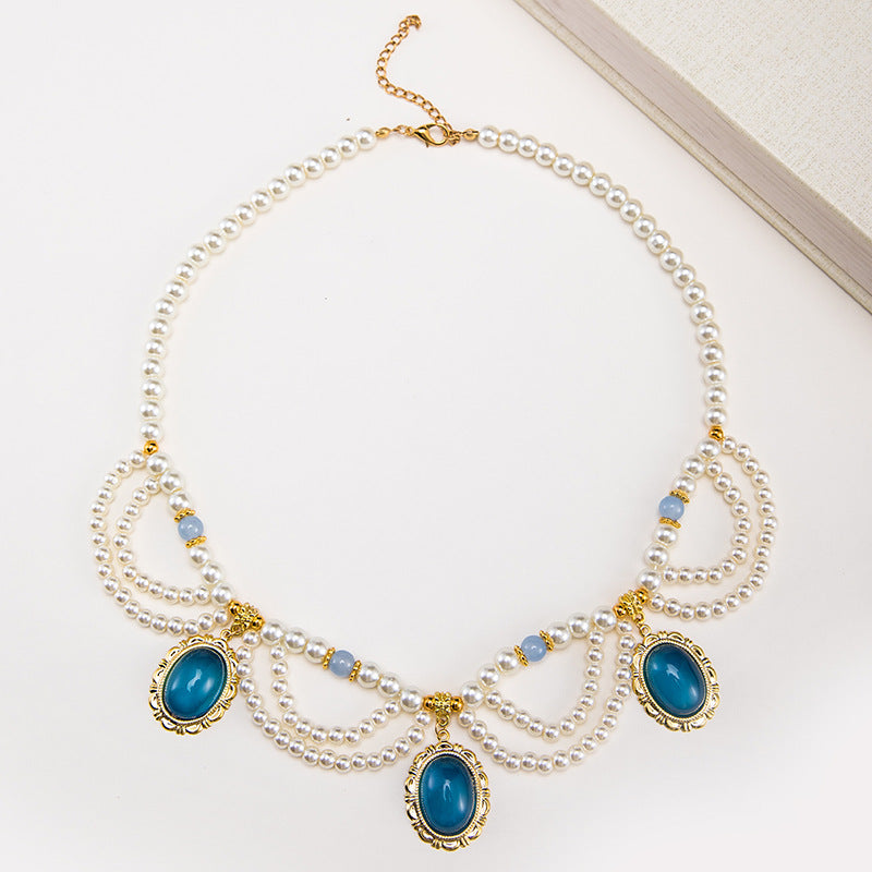Women's Style Ancient Colored Glaze Pendant Pearl Necklaces