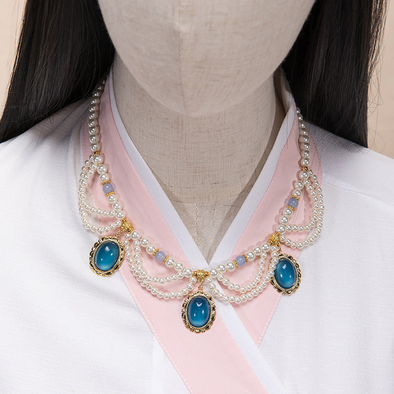 Women's Style Ancient Colored Glaze Pendant Pearl Necklaces
