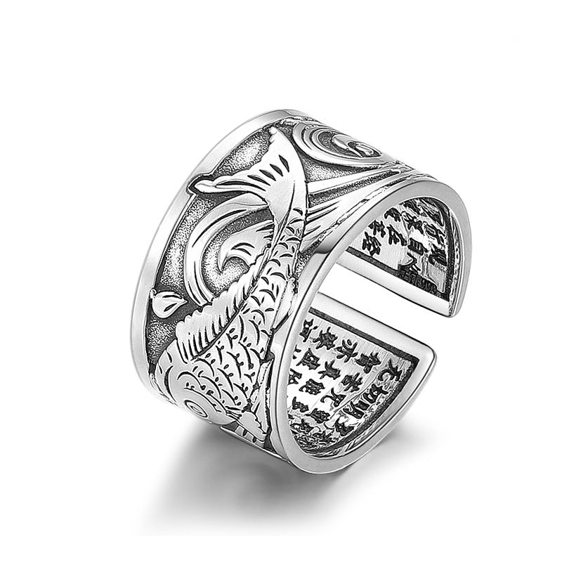 Women's & Men's & Carp Heart Sutra Open Retro Ethnic Rings