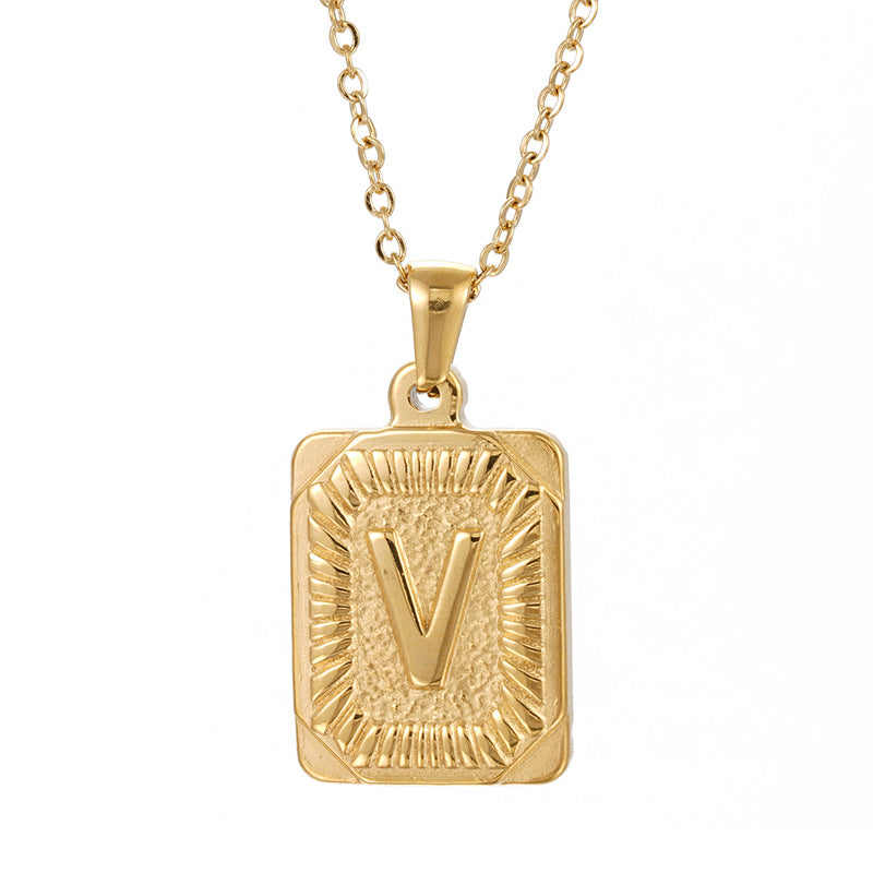 Colliers en titane avec pendentif lettre carré en acier inoxydable pour hommes
