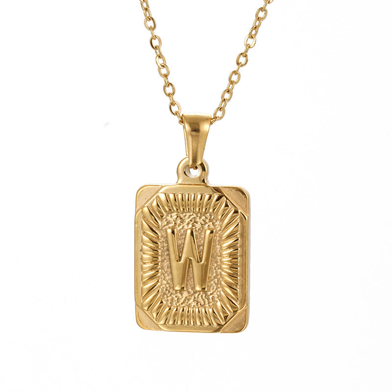 Colliers en titane avec pendentif lettre carré en acier inoxydable pour hommes