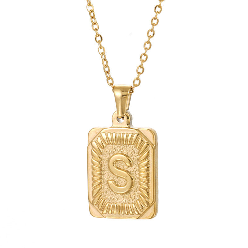 Colliers en titane avec pendentif lettre carré en acier inoxydable pour hommes