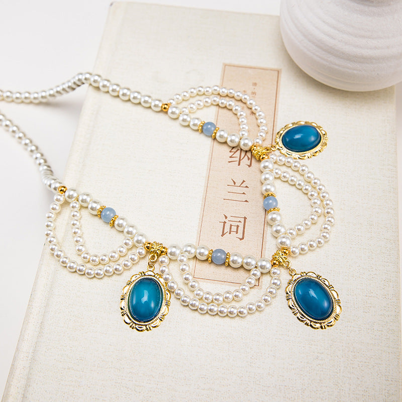 Women's Style Ancient Colored Glaze Pendant Pearl Necklaces