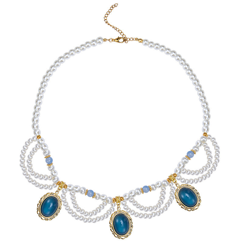 Women's Style Ancient Colored Glaze Pendant Pearl Necklaces