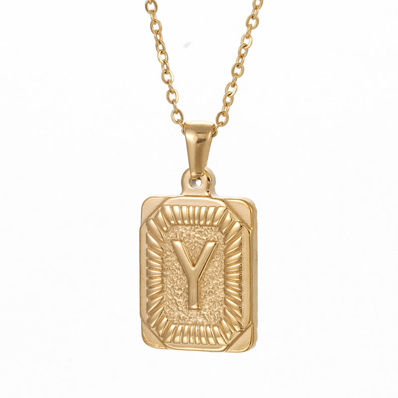 Colliers en titane avec pendentif lettre carré en acier inoxydable pour hommes