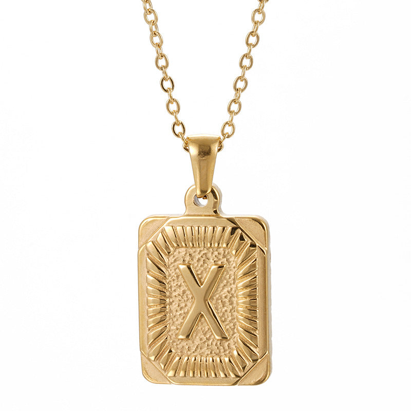 Colliers en titane avec pendentif lettre carré en acier inoxydable pour hommes