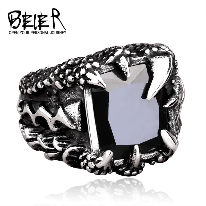 Men's Retro Ornament Titanium Steel Zircon Domineering Personalized Rings