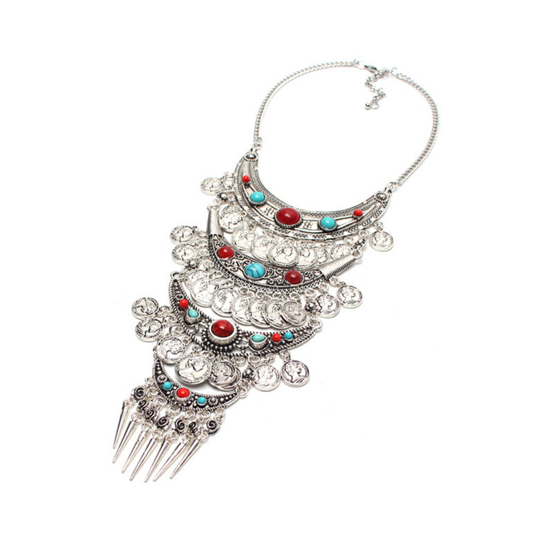 Accessoires de pampilles de pièces de monnaie rétro superposés, colliers longs