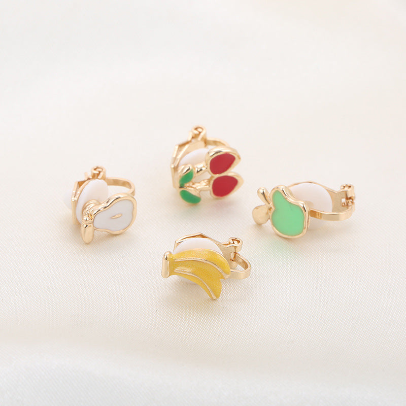 Drip Oil Cherry Cushion Ear Clip Pseudo Stud Earrings
