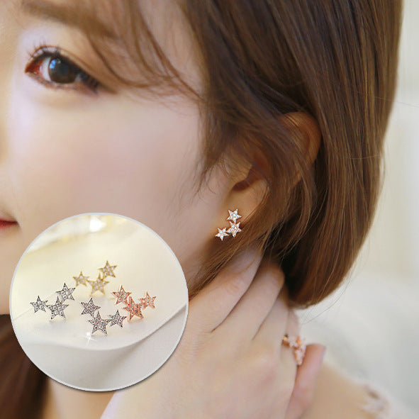 Women's Korean Style Ear Clips Pentagram Three Star Clip Sweet Earrings