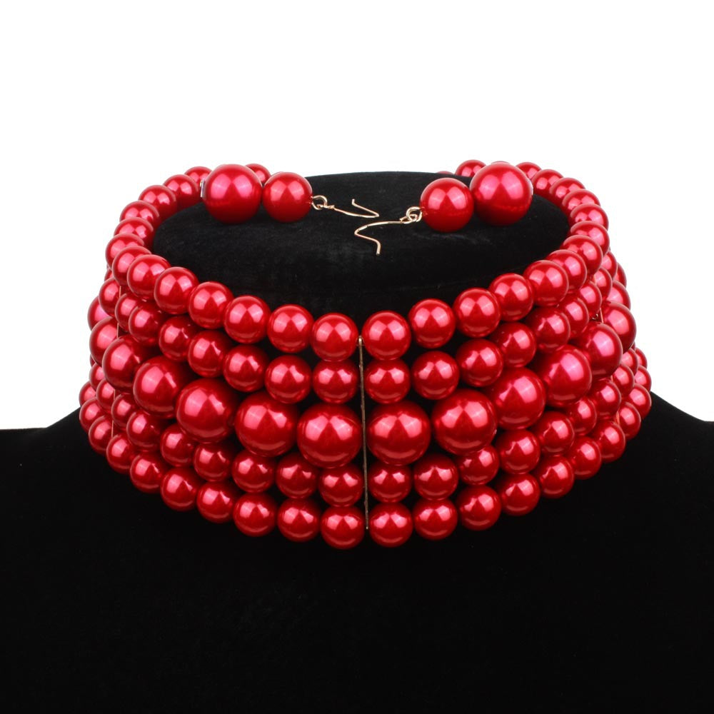 Ensemble court de colliers d'ornements en perles pour femmes