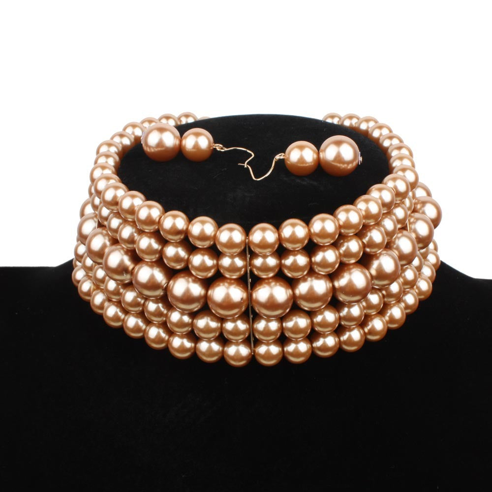 Ensemble court de colliers d'ornements en perles pour femmes