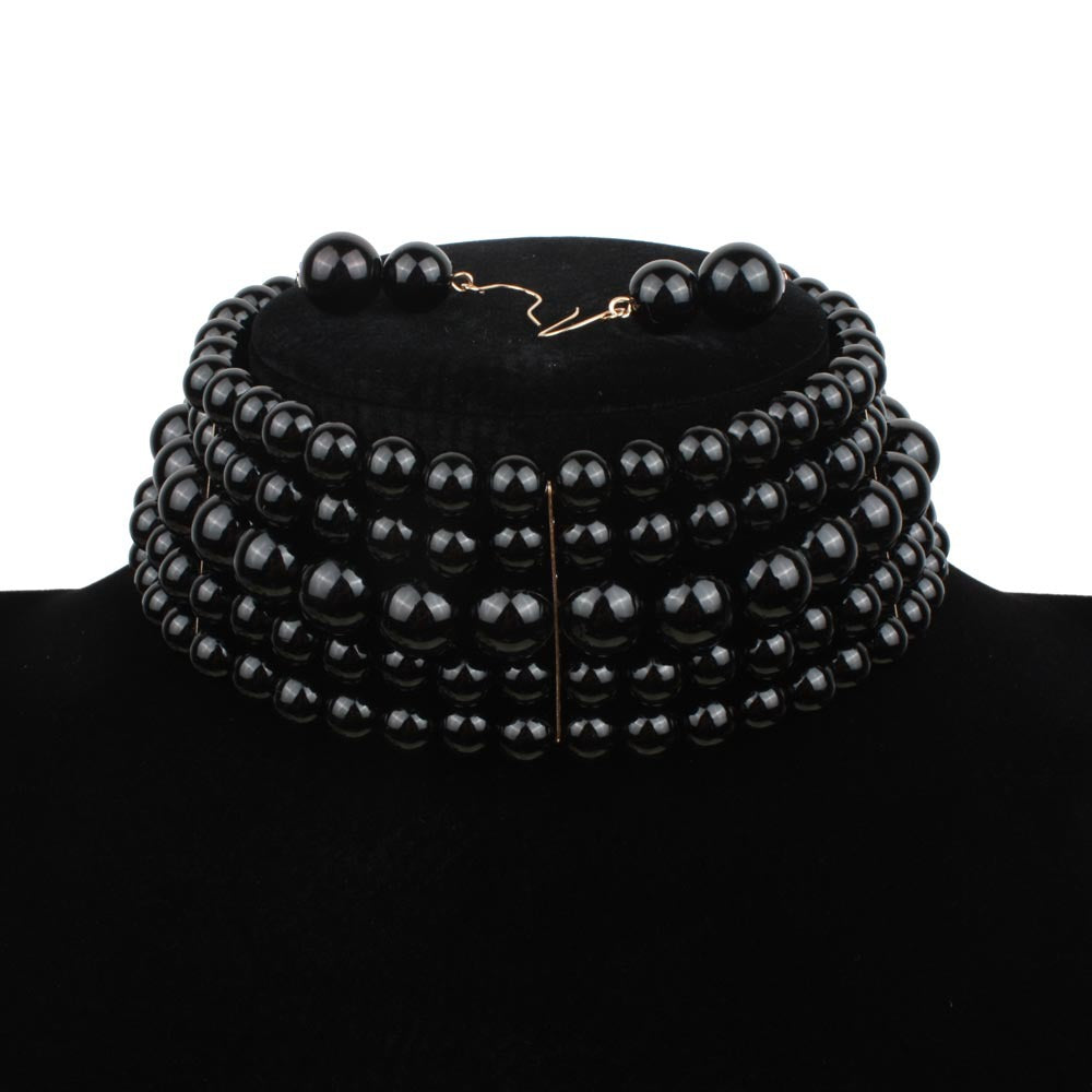 Ensemble court de colliers d'ornements en perles pour femmes
