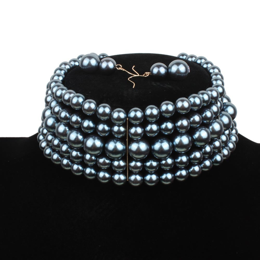 Ensemble court de colliers d'ornements en perles pour femmes