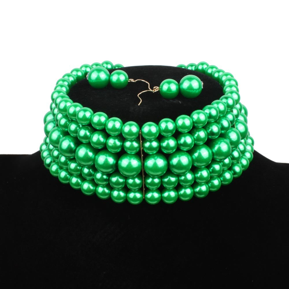 Ensemble court de colliers d'ornements en perles pour femmes