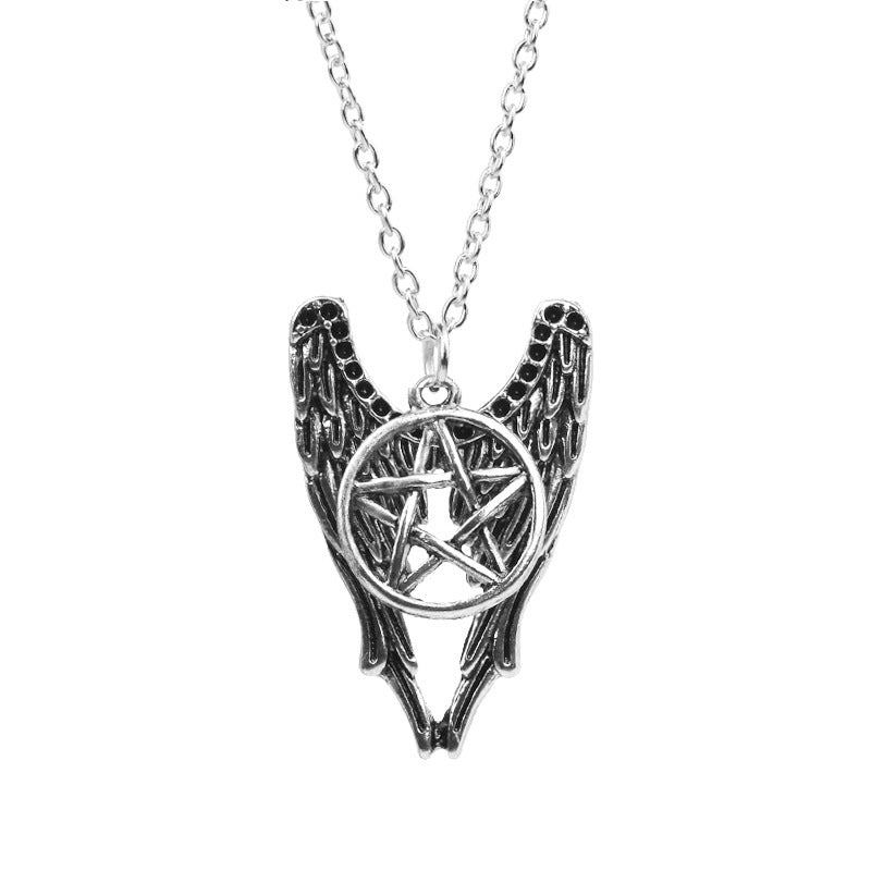 Women's & Men's & Ornament Five-pointed Star Wings Pendant Necklaces