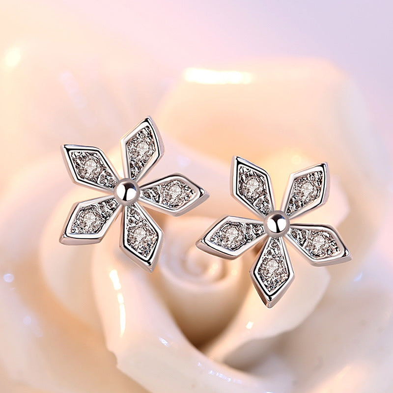 Zircon Fashion Flower Accessories Rose Plum Earrings
