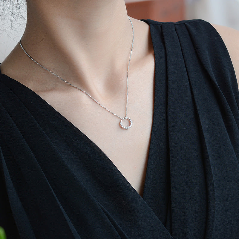 Women's Rhinestone Irregular Crescent Moon Pendant Korean Necklaces