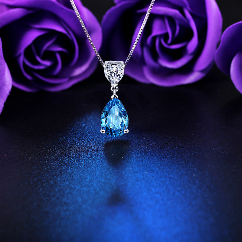 Sier – pendentif goutte d'eau bleue en forme de cœur, colliers en cristal de topaze naturelle