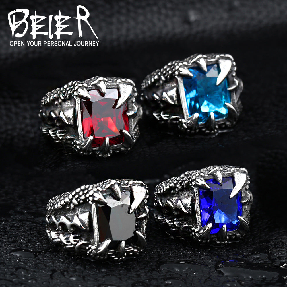Men's Retro Ornament Titanium Steel Zircon Domineering Personalized Rings