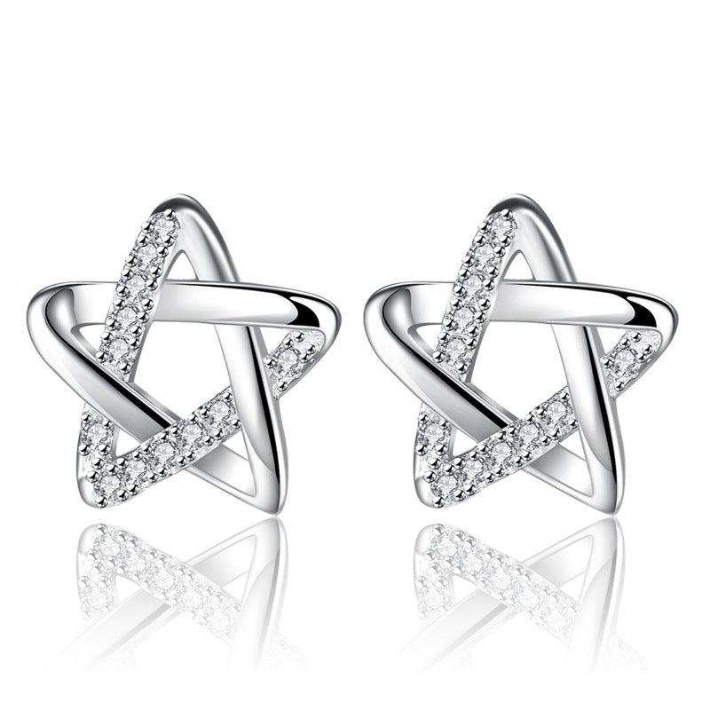 Women's Version Zircon Hollow Pentagram Graceful Personality Earrings