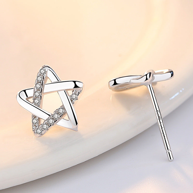 Women's Version Zircon Hollow Pentagram Graceful Personality Earrings