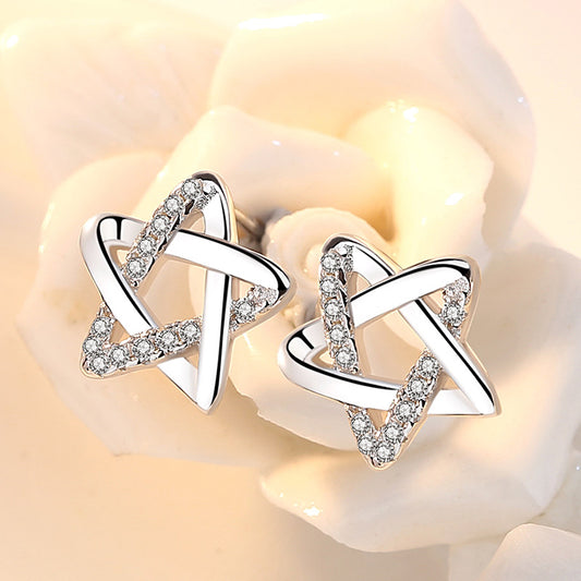 Women's Version Zircon Hollow Pentagram Graceful Personality Earrings