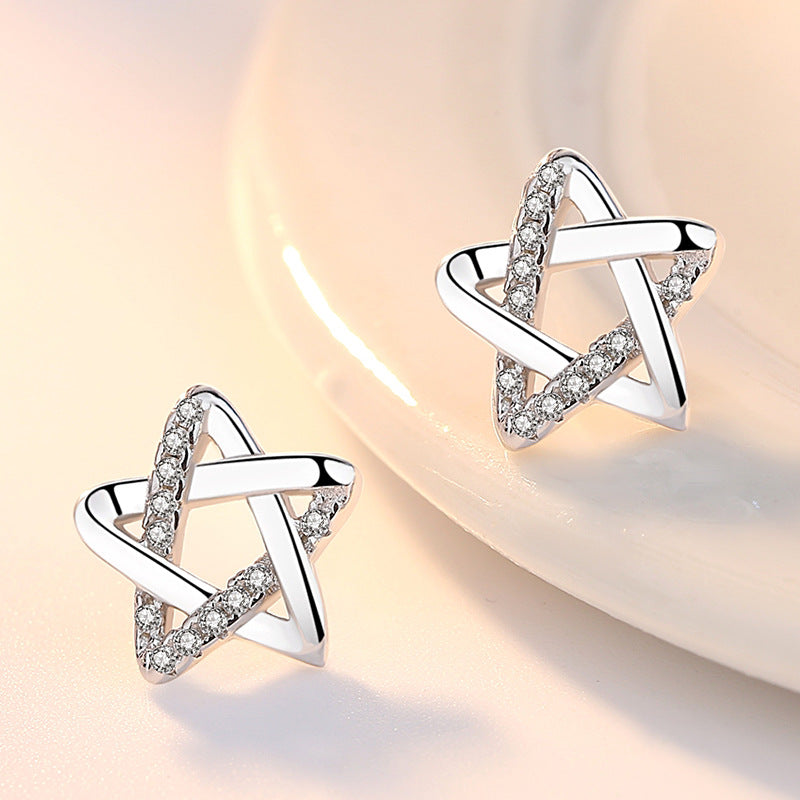 Women's Version Zircon Hollow Pentagram Graceful Personality Earrings
