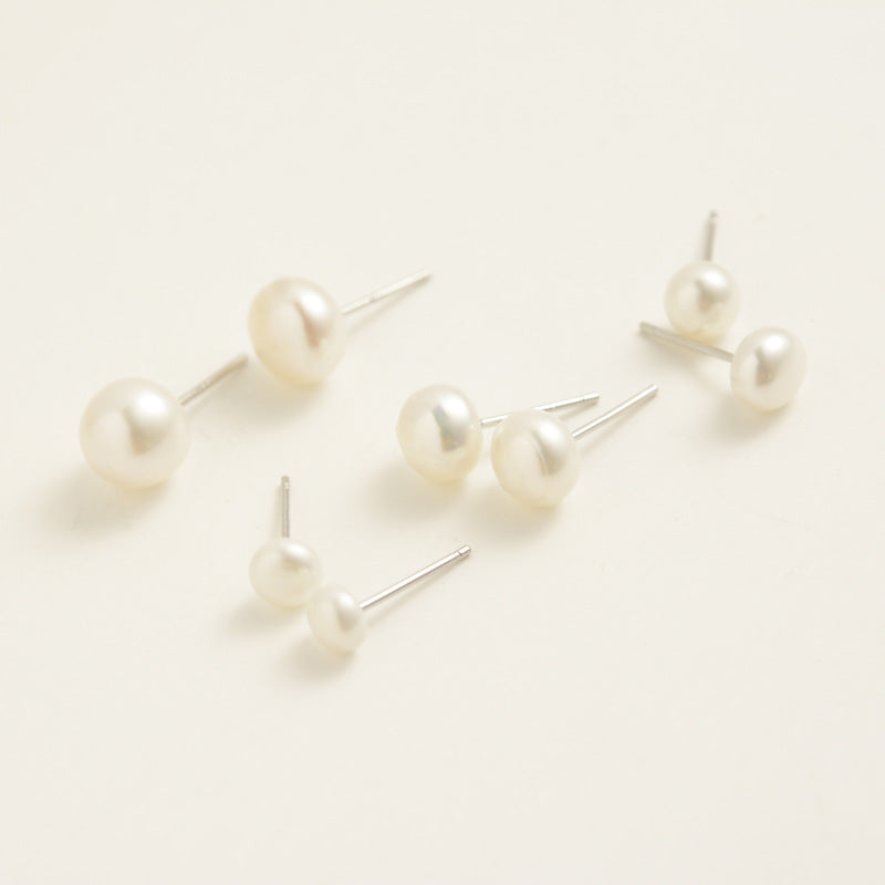 Women's Natural Pearl Sterling Sier Ear Classic Stud Earrings
