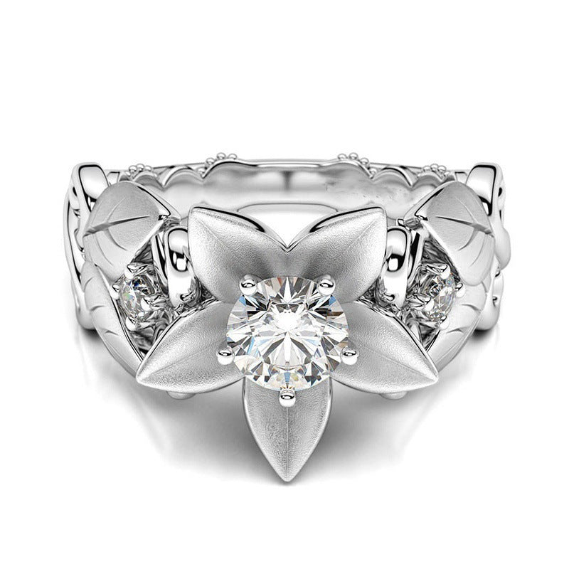 Rose Flower Engagement Female Zircon Creative Rings