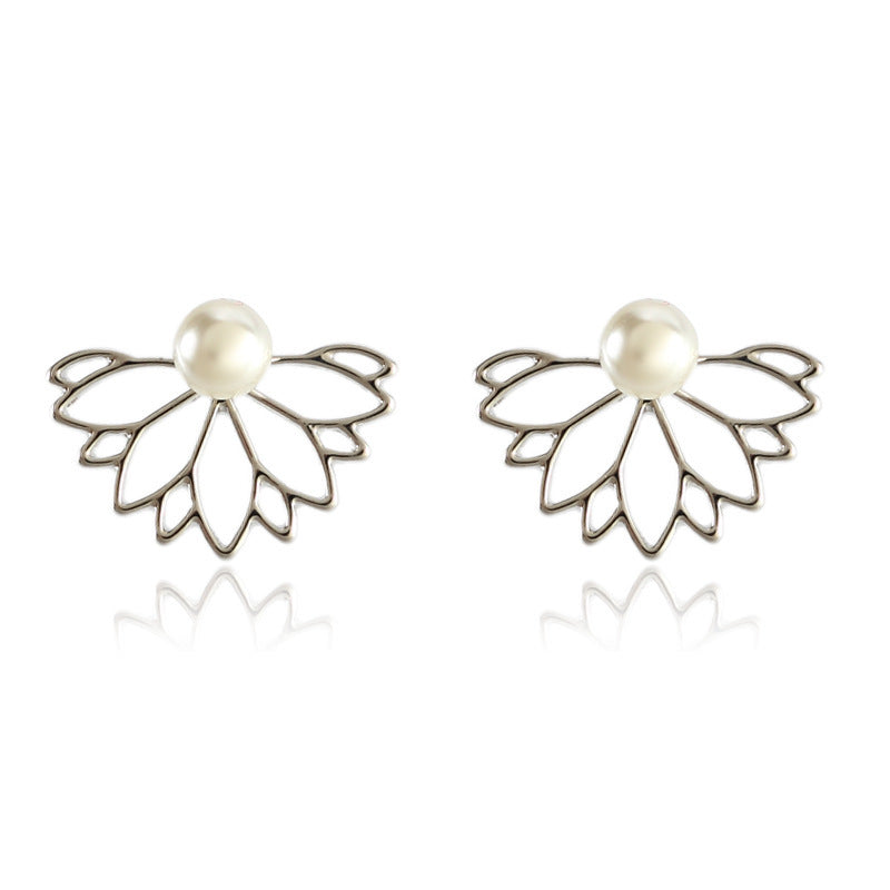 Boucles d'oreilles en forme de lotus et de perles pour femmes, à la mode, avant et arrière