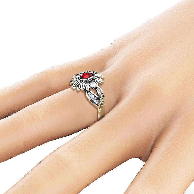 Women's Ornament Couple Diamond Sunflower Fashion Zircon Rings