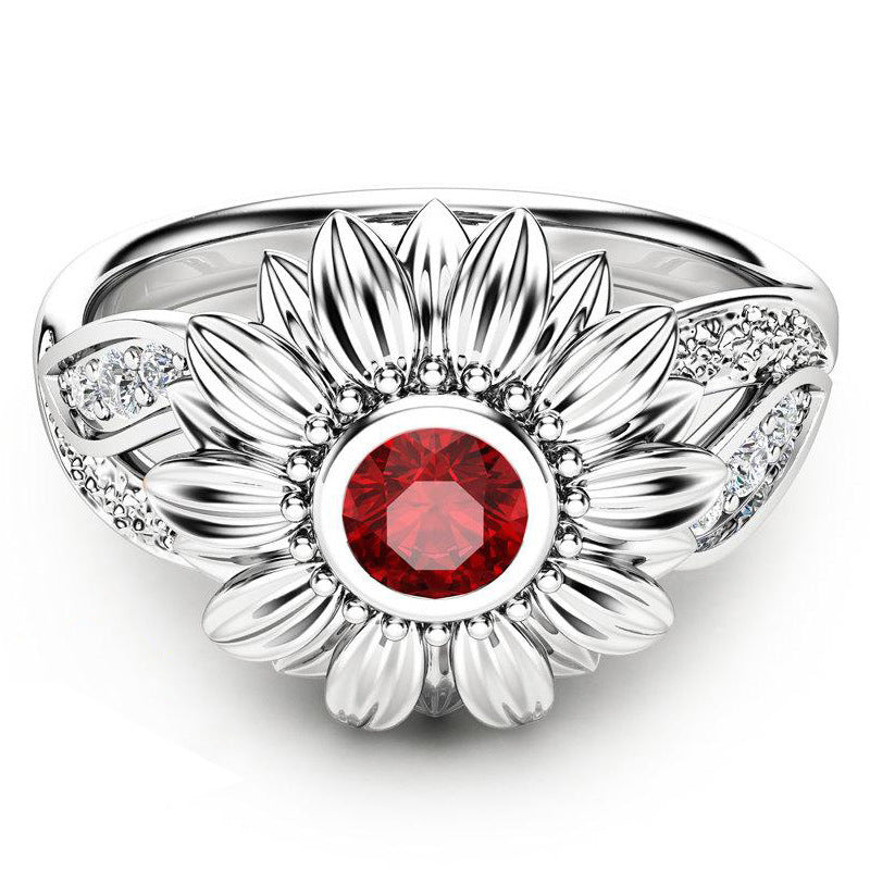 Women's Ornament Couple Diamond Sunflower Fashion Zircon Rings