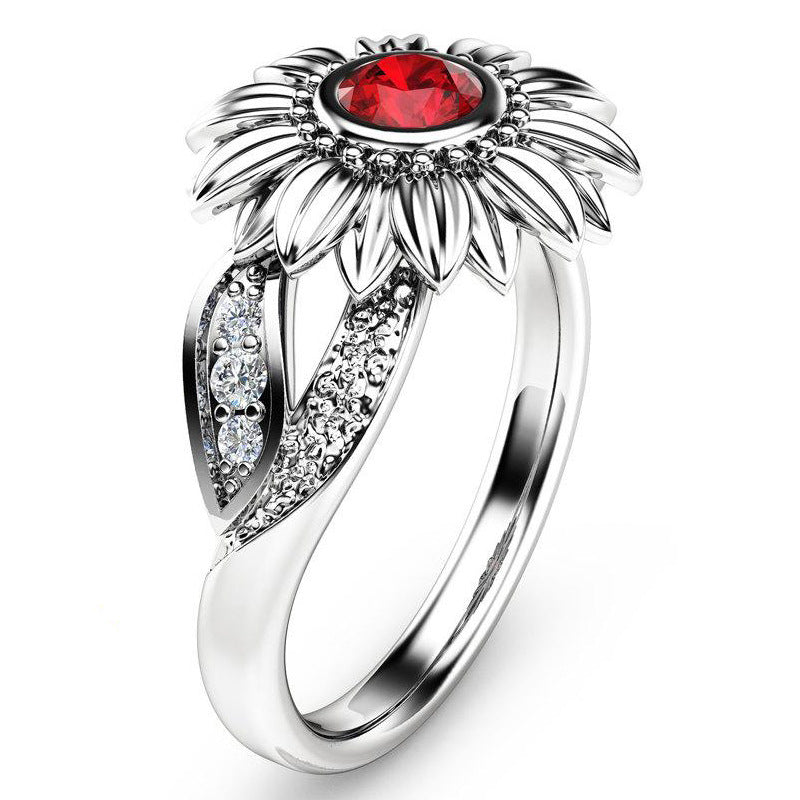 Women's Ornament Couple Diamond Sunflower Fashion Zircon Rings
