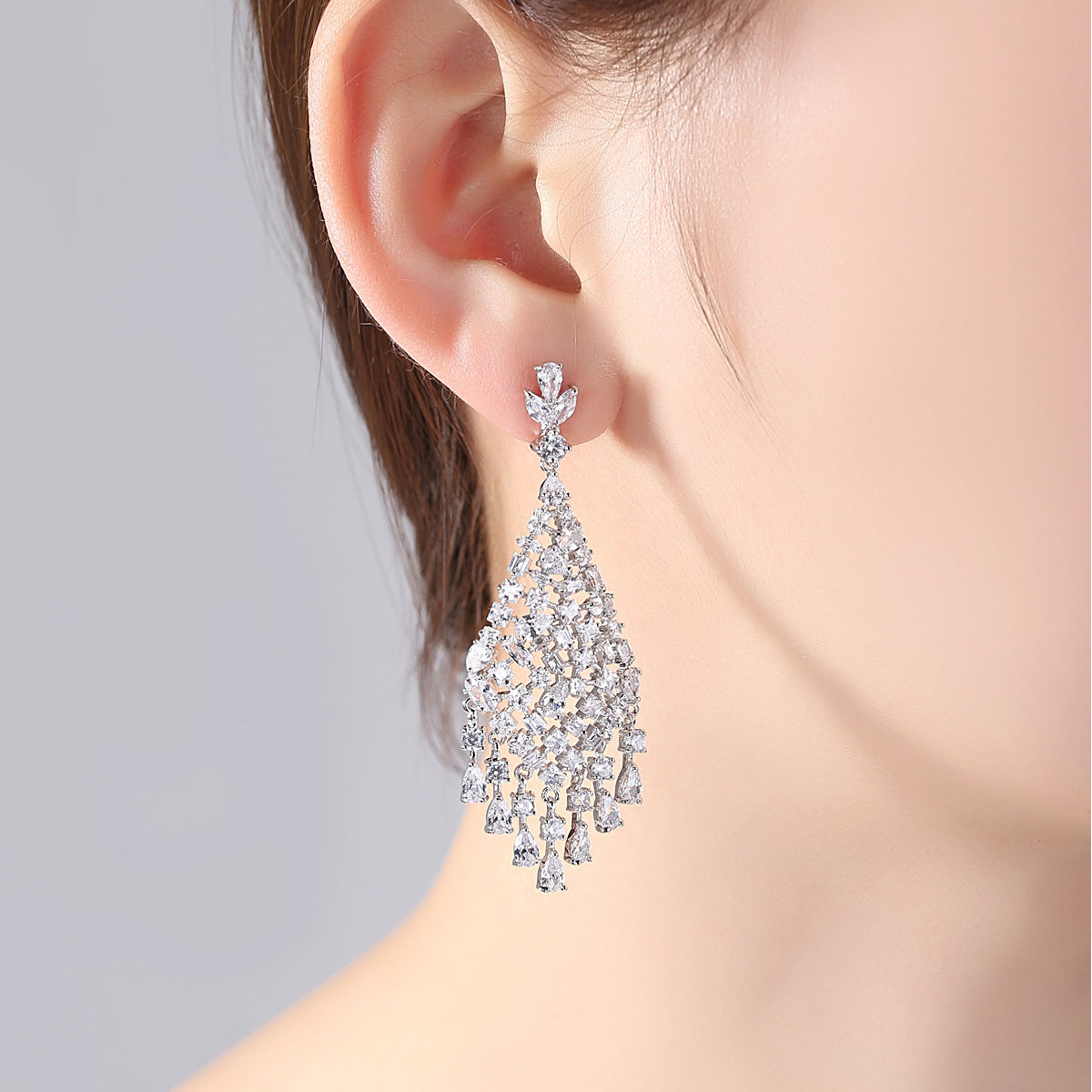 Women's Zircon Bridal Female Water Drop Exaggerated Tassel Earrings