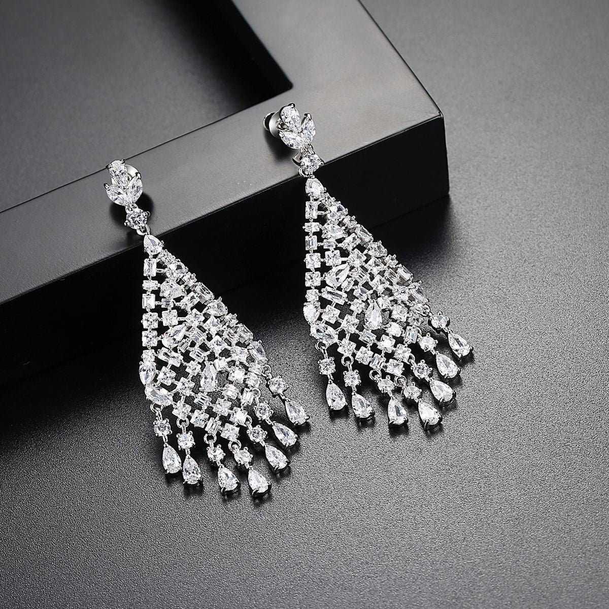 Women's Zircon Bridal Female Water Drop Exaggerated Tassel Earrings