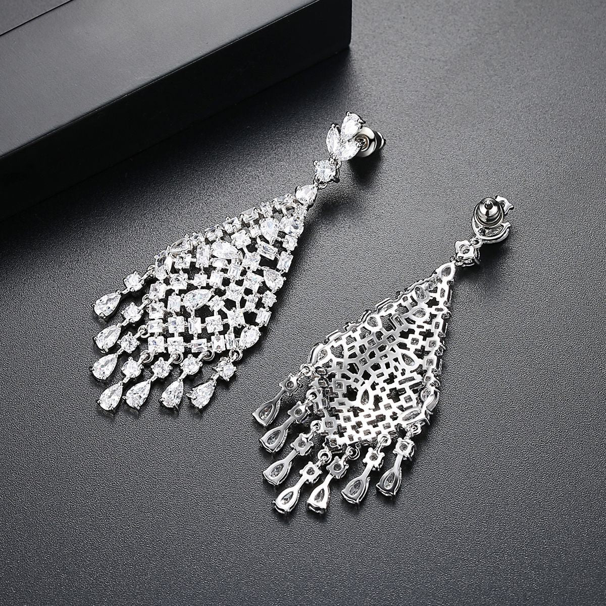 Women's Zircon Bridal Female Water Drop Exaggerated Tassel Earrings