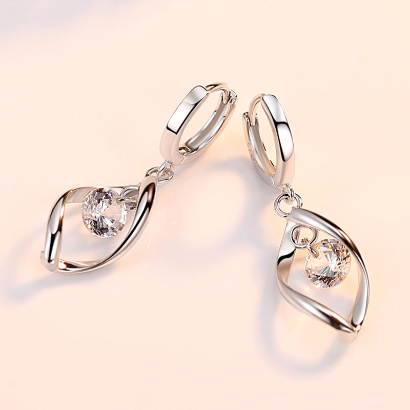 Women's Zircon Simple Sier Rotating Love Pearl Mid-length Earrings