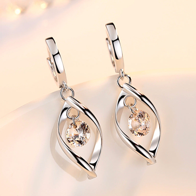 Women's Zircon Simple Sier Rotating Love Pearl Mid-length Earrings