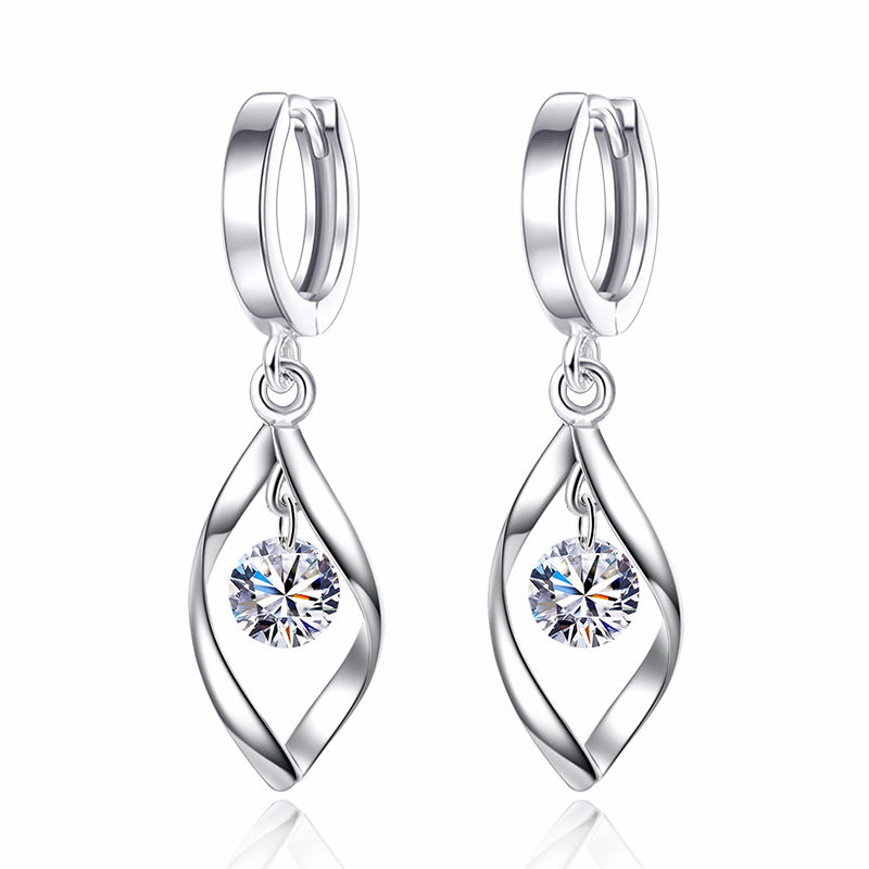 Women's Zircon Simple Sier Rotating Love Pearl Mid-length Earrings