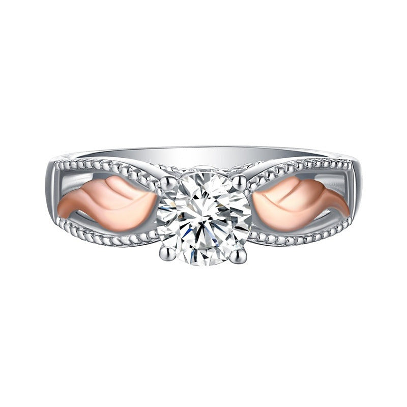 Damen-Ringe mit Zirkon-Ornament, Engelsflügel, Gold, kreativ