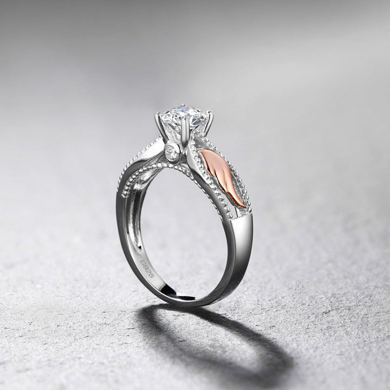 Damen-Ringe mit Zirkon-Ornament, Engelsflügel, Gold, kreativ