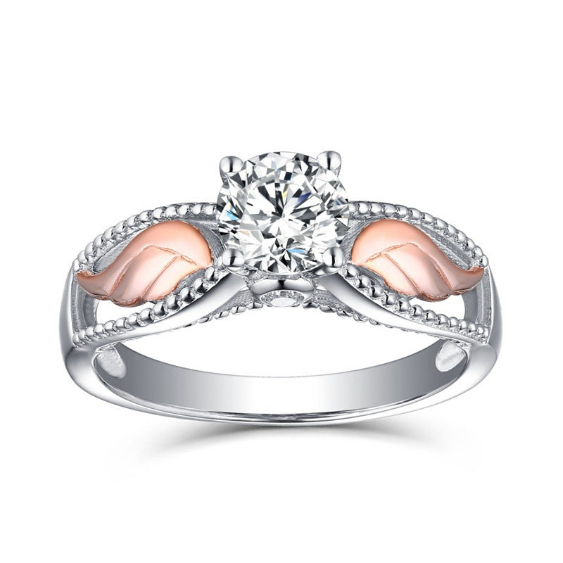 Damen-Ringe mit Zirkon-Ornament, Engelsflügel, Gold, kreativ