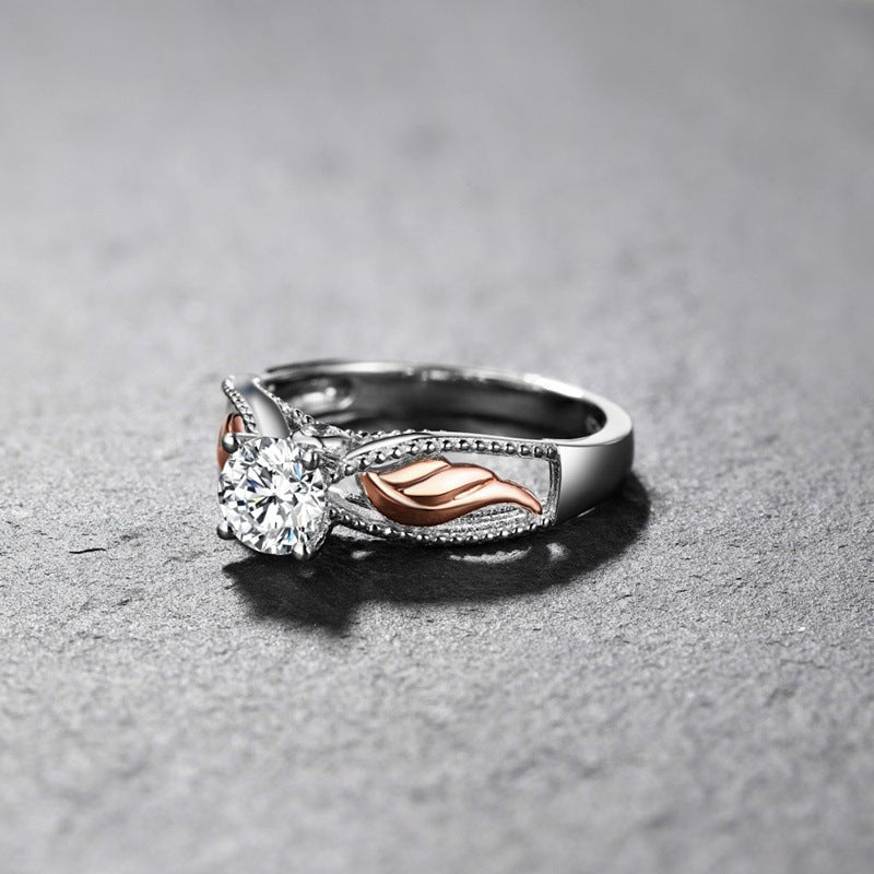 Damen-Ringe mit Zirkon-Ornament, Engelsflügel, Gold, kreativ